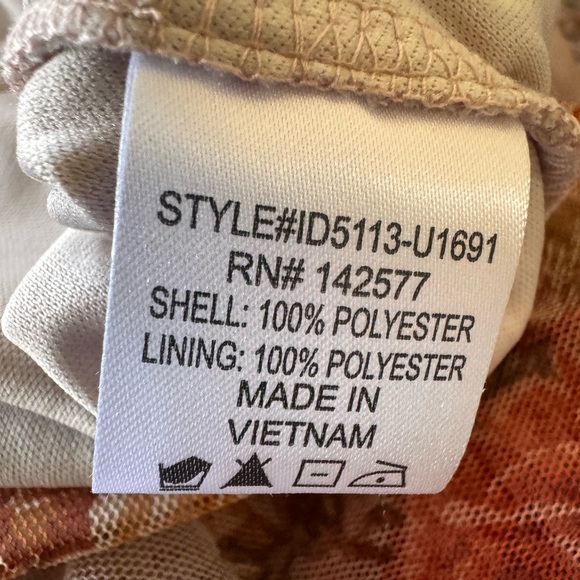 Floral Ruched Puff Sleeve Women’s Dress - Cream with Coral Floral - Picture 13 of 13